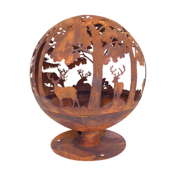 Esschert Design Elchmotiv Feuerball 58 x 58 x 66 cm, aus Metall, gelasert, in Rost-Optik, mit Standfuß