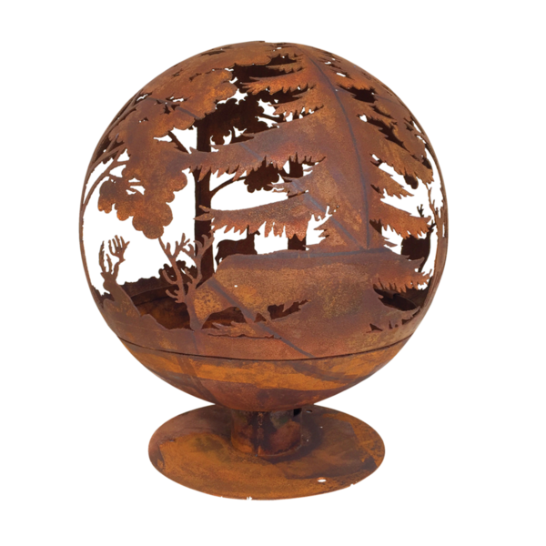 Esschert Design Elchmotiv Feuerball 58 x 58 x 66 cm, aus Metall, gelasert, in Rost-Optik, mit Standfuß