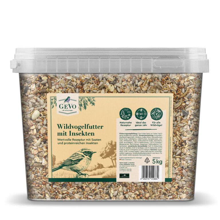 ⭐ GEVO Wildvogelfutter mit Insekten &amp; Chiasamen – Premiumqualität  5kg EIMER