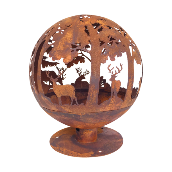 Esschert Design Elchmotiv Feuerball 58 x 58 x 66 cm, aus Metall, gelasert, in Rost-Optik, mit Standf
